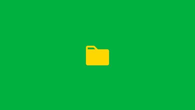 Animated yellow folder opening on green screen background
