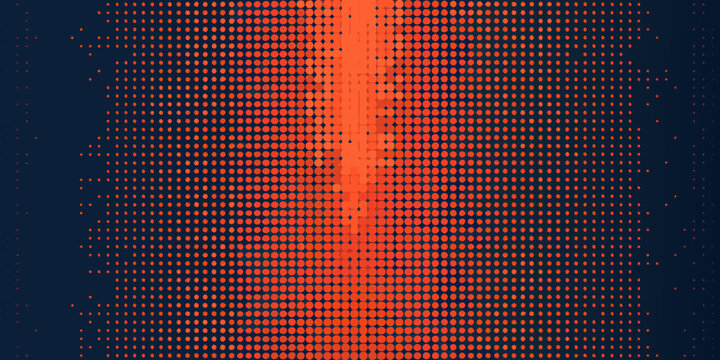 Orange halftone dot pattern with radial gradient on dark background