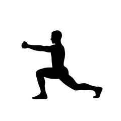 Fototapeta premium Man performing forward lunge exercise silhouette on white background