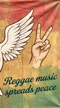 Reggae Music Spreads Peace Typography with White Wings and Peace Symbol &ndash; Inspirational Reggae Quote Design