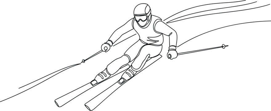 Skier in motion a line style vector illustration depicting a downhill alpine skier with skis and poles alpine skiing skiing downhill skiing winter sport snow sport