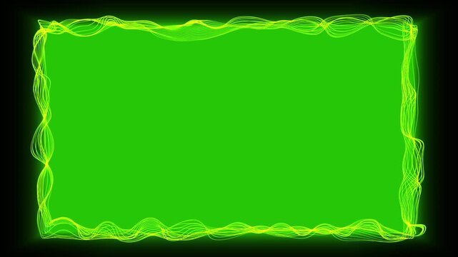 Abstract green neon wave frame border animation with glowing energy lines and copy space