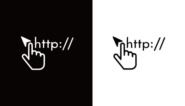 Cursor Clicking on HTTP URL Link, Internet Navigation Concept, Black and White
