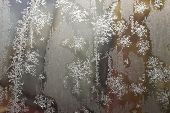 Ice crystals at glass pane