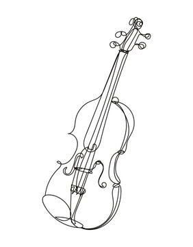 Continuous line violin illustration, Minimal one line musical instrument design.