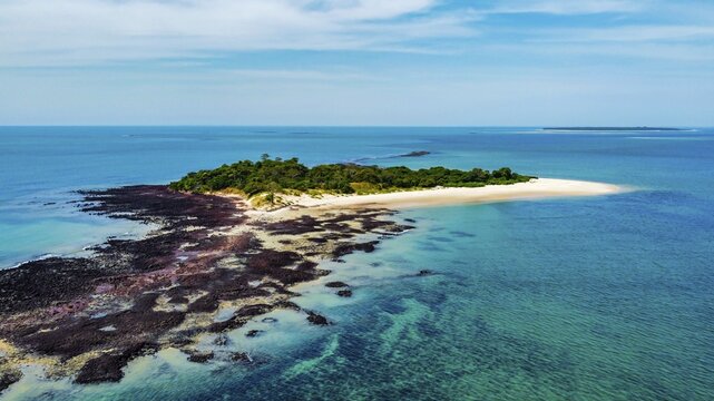 Aerial of a little islet in the Marinho Jo&atilde;o Vieira e Poil&atilde;o National Park, Bijagos archipelago, Guinea Bissau