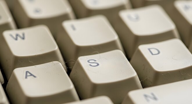 Close Up View of Dusty and Dirty Vintage Computer Keyboard Keys