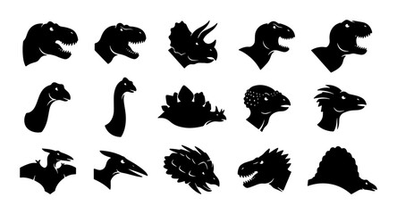Dinosaur Silhouettes Collection, Prehistoric Creature Icons, Jurassic Era Vector Graphics, Ancient Reptile Set, Paleozoic Animal Illustrations © Mahmudul