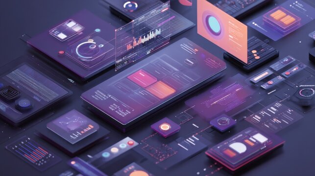 Dynamic data visualization in modern software digital workspace infographic virtual environment aerial view technology insights