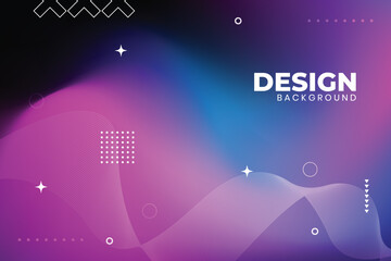 Fototapeta premium Abstract background design featuring vibrant neon purple and blue gradient colors with flowing wavy lines and geometric graphic shapes