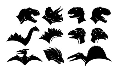 Dinosaur Silhouettes Collection, Prehistoric Reptile Icons, Jurassic Era Creatures, Ancient Wildlife Vector Set, Paleontology Graphics © Rifat