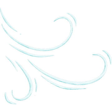 Watercolor Abstract Wind Blow Swirls, Hand Painted Light Blue Air Breeze, Renewable Wind Energy Clipart Element