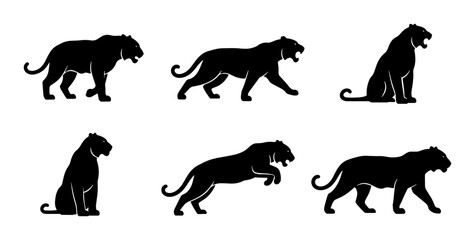 Black Panther Silhouettes Vector Set, Wild Cat Poses Collection, Big Cat Graphic Elements, Feline Animal Iconography, Majestic Predator Illustrations © MdFarhan