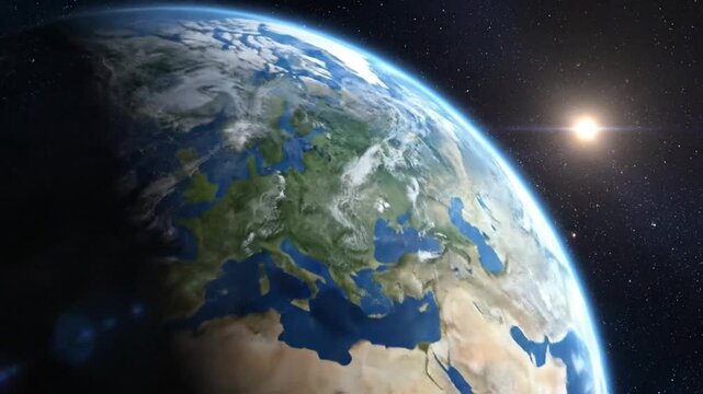 Stunning View of Planet Earth from Space with Sun Shining Brightly.