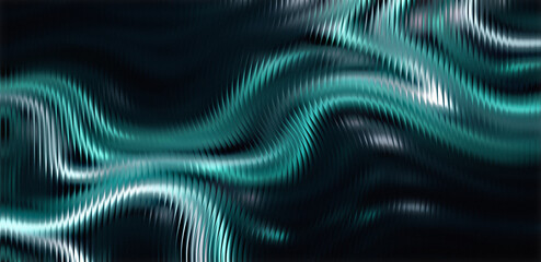 A vibrant abstract image featuring wavy teal and white lines on a dark background © Safdarali