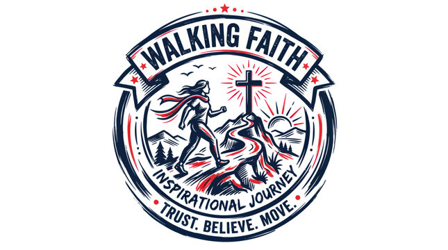 Woman Walking Faith Journey, Inspirational Cross, Trust Believe Move