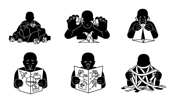 Abstract Silhouette Icons: Stress, Overwhelm, and Mental Strain, Vector Set