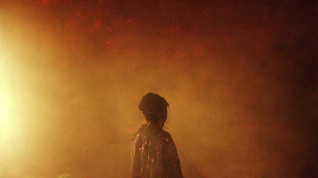 Lurking Figure in the Burning Amber Mist