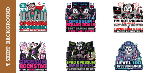 Gaming opossum esports squad designs with pro gamer rage and level one hundred milestones. © jubayer95