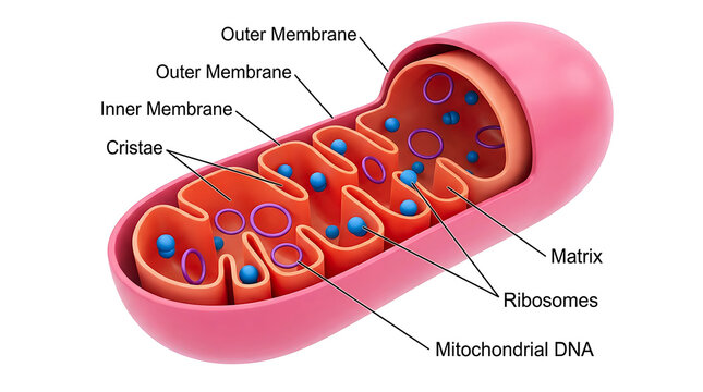 Mitochondrion structure with labeled parts illustration, outer membran