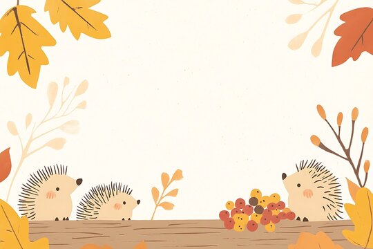 Autumn hedgehogs in a leafy frame
