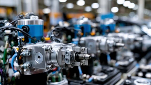 Manufacturing process automotive industry machinery industrial facility close-up view precision engineering techniques