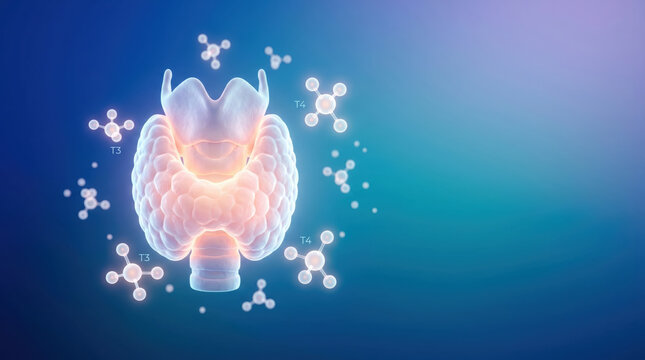 Thyroid hormone t3 hormone t4 hormone endocrine system metabolism concept medical illustration glowing gland