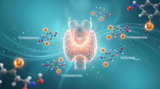 Thyroid hormone t3 hormone t4 hormone endocrine system metabolism concept diagram medical background science illustration healthcare metabolism