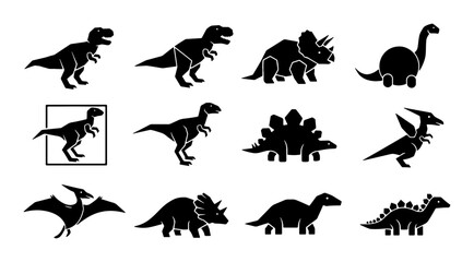 Dinosaur Icons Set, Prehistoric Reptile Silhouettes, Jurassic Era Creatures Vector Collection, Kid-Friendly Paleontology Graphics © Sumaiya