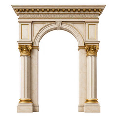 Obraz premium Ornate neoclassical marble and gold archway with corinthian columns as isolated on transparent background