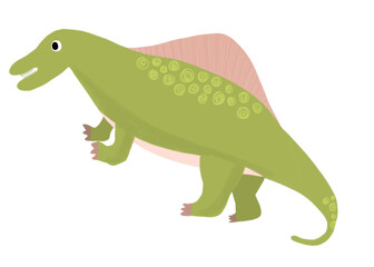 Fototapeta premium Adorable hand-drawn cartoon dinosaur character with a friendly smile, small arms, sharp teeth, and playful design. This cute prehistoric reptile illustration is isolated on a transparent background