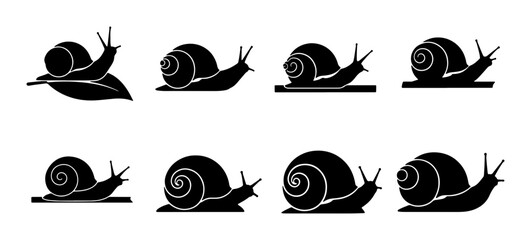 Snail Silhouettes Collection, Crawling Gastropod Icons, Garden Mollusk Vector Set, Nature Wildlife Graphics © Sumaiya