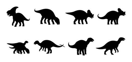 Dinosaur Silhouettes Collection, Prehistoric Reptile Icons, Jurassic Era Vector Set, Ancient Creature Graphics © Jubayer