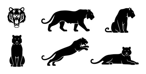 Black Panther Vector Icons Set, Wild Big Cat Silhouettes, Feline Predator Poses, Majestic Animal Graphics for Wildlife Design © Kamrul