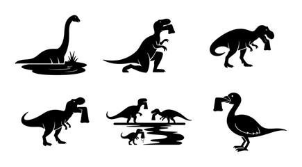 Dinosaur Silhouettes Vector Set: Tyrannosaurus Rex, Brontosaurus, and Duck Icons, Prehistoric Creatures, Jurassic Era, Vector Art for Kids and Education © Tahmina