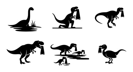 Dinosaur Icons Set, Prehistoric Creatures Vector Graphics, Jurassic Era Silhouettes for Kids and Education © Sanjida