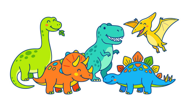 Cute Cartoon Dinosaurs Group - Kids Illustration