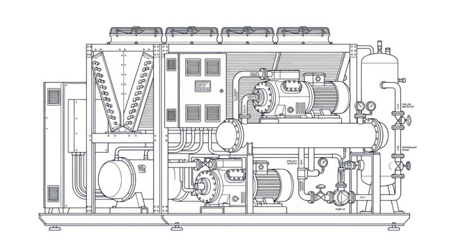Industrial Chiller Unit Blueprint - Technical Drawing