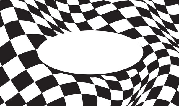Black and white checkered flag waving with a central empty oval shape for your custom design text