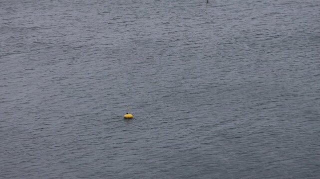 small buoy floating in the adriatic sea mediterranean coast of slovenia in piran guiding ships avoiding danger float floaty navigation safety warning shallow water boat travel ocean current bobbing up