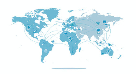Naklejka premium World map illustration depicting global connections networking and data transfer
