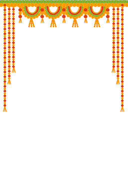 indian hindu wedding elements vector marigold floral garland vector, wedding and festival decoration, border flower decoration with transparent background