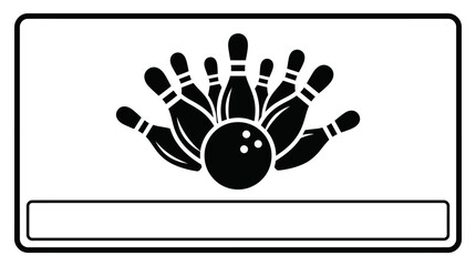 A black and white graphic illustration of a bowling ball striking a set of pins. © joho