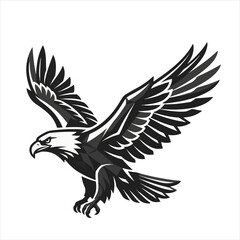 Fototapeta premium Flying Eagle with Spread Wings Black and White Silhouette Vector Illustration