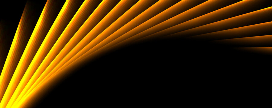 Golden yellow neon glowing laser lines abstract tech background. Geometric futuristic vector banner design