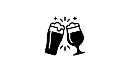 Minimalist black and white icon of two clinking beer glasses. © Sho