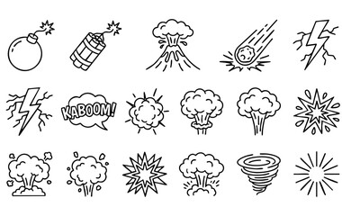 Collection of black and white cartoon explosion and boom effect icons set © Afsana