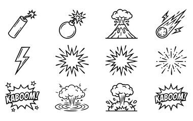Collection of black and white cartoon explosion and boom effect icons set © Afsana