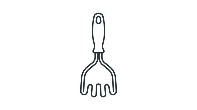 A simple black and white line art illustration of a potato masher kitchen tool.