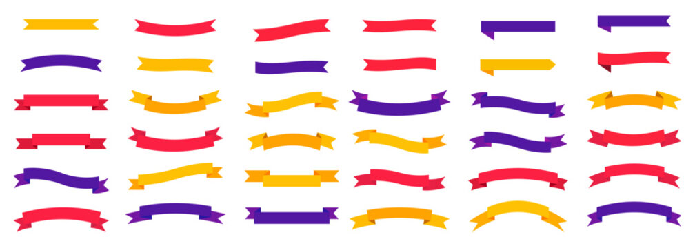 Colorful Vector Ribbon Banners. Set of Ribbons Banners with Label, Tag and Quality Badges. Banners set and colorful Ribbon, isolated on white background. Ribbon Banner in modern simple flat design